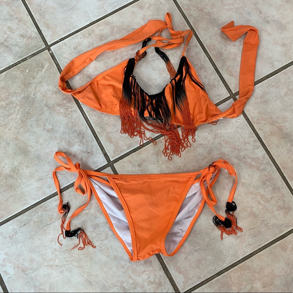 👙Orange Fringe Bikini, Large👙